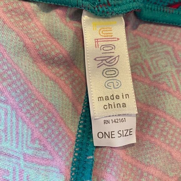 1256 LuLaRoe Leggings Size OS Teal Green Red Diagonal Stripes Print New - Picture 3 of 4